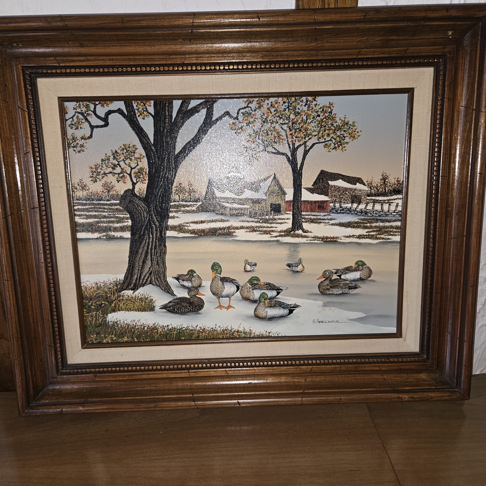 Rustic Winter Scene with Ducks Framed Art